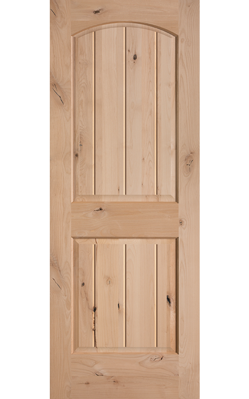 Knotty Alder 2-Panel Plank Arch Top Interior